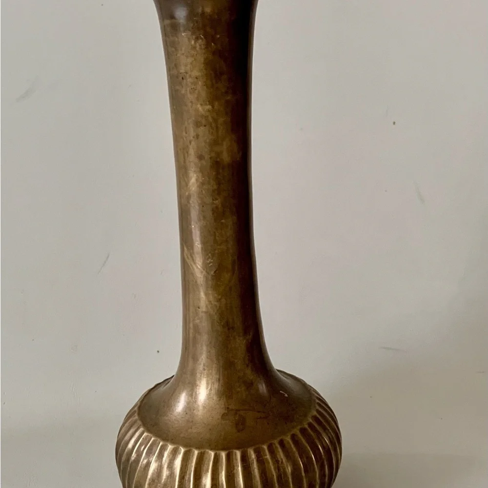 Vintage Solid Brass Tall & Thin Vase 11.5”